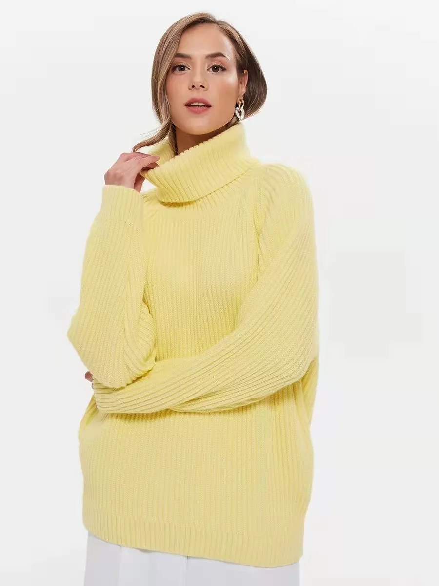 Fall/winter women Sweater Turtleneck Pullover Solid Color Loose Thick Knitted Blouse