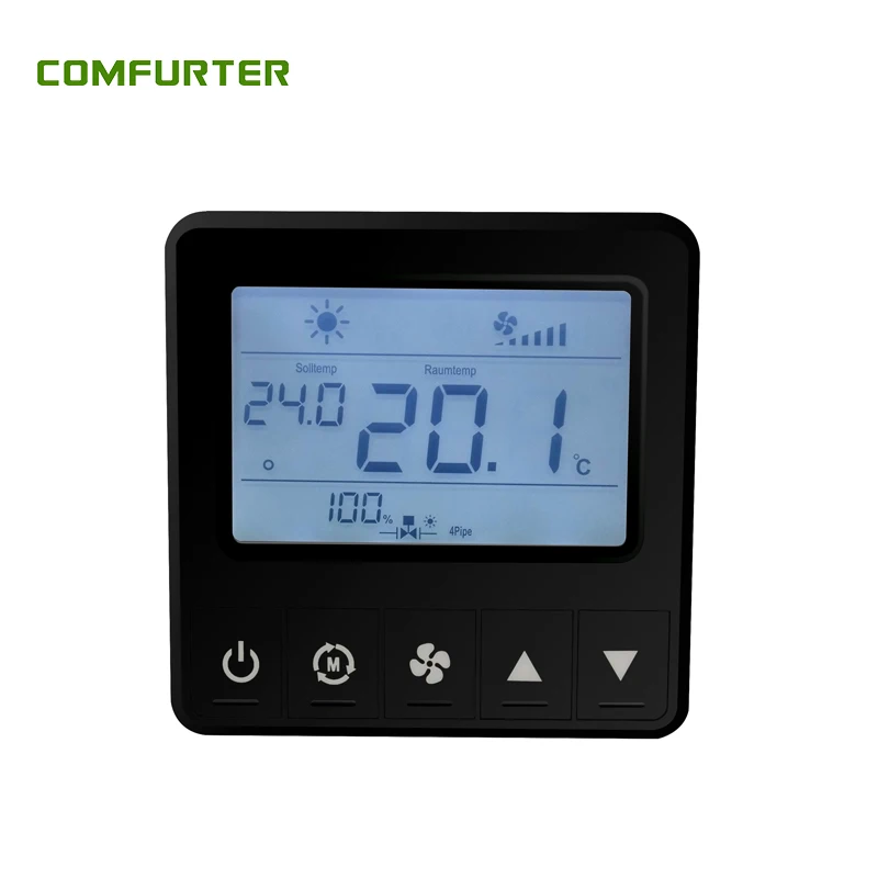 Comfurter FC182 24 VAC 2 or 4 Pipe 3-Speed Stage Fan Coil Thermostat with Manual/Auto Heat or Cool Changeover
