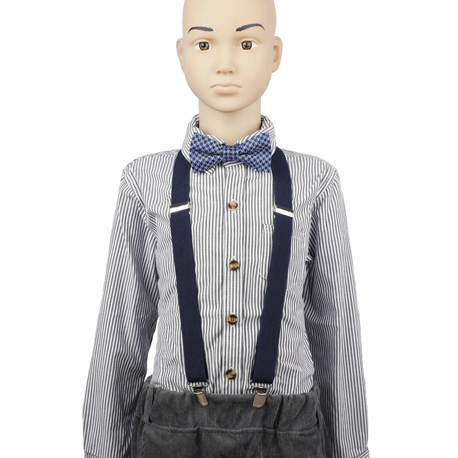 Y Back 3 Clips Suspender Strap With Leather Patch and Self Tie Bowties for Boys