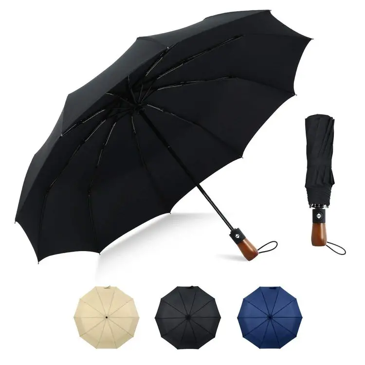 Automatic 3 Folding Black Windproof Compact Lightweight wholesale travel top quality black windproof auto open close Umbrella