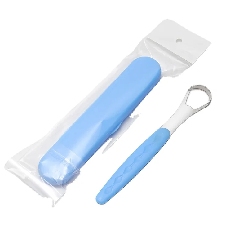 Hot Sale Customized Steel Tongue Cleaner Scraper Reusable 430 Stainless Steel Tongue Scraper With Handle