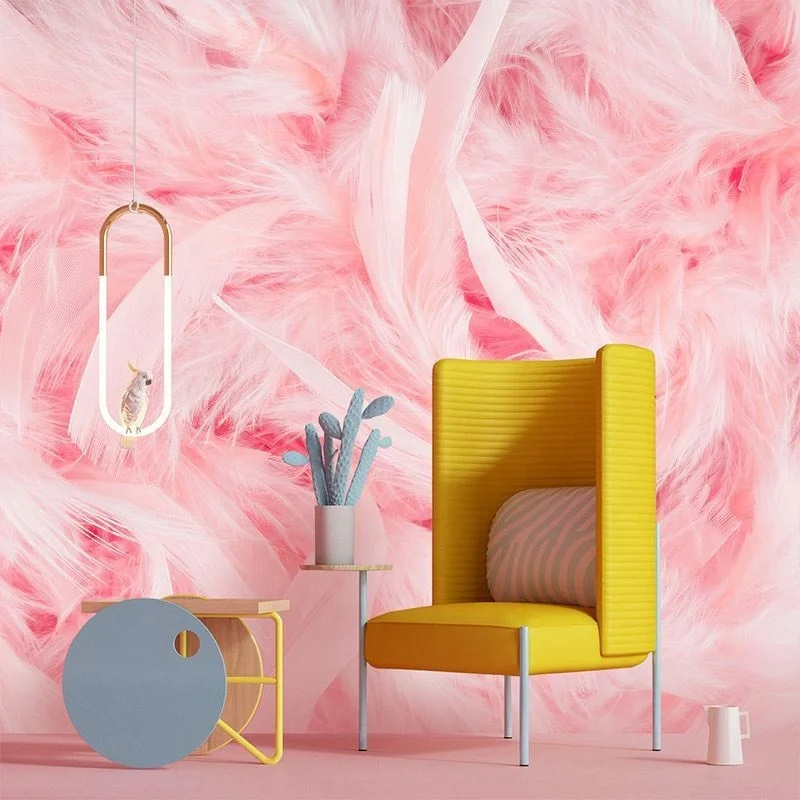 3D Pink Feather decorate Wallpaper Mural for office/Live broadcasting room