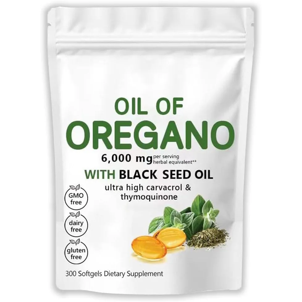 Hot Sale 2 in 1 Formulated Oil of Oregano Softgels with Black Seed Oil Strength Carvacrol & Thymoquinone for Immune Support