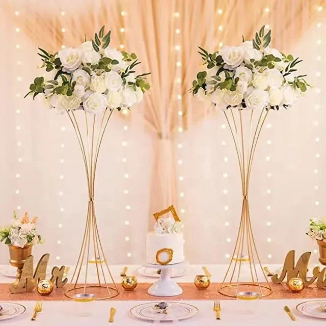 MF-L314Wholesale Large Tall Gold Silver Metal Flower Stand Wedding Centerpieces Table Decorations Flower Stand Metal Vase