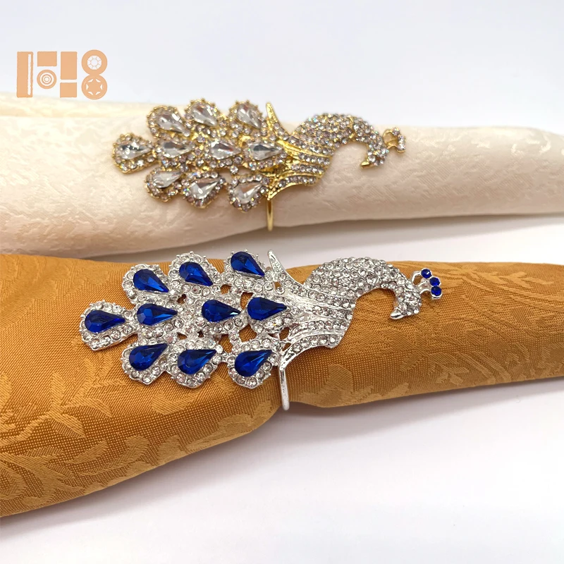 Wholesale rhinestone peacock napkin ring Crystal gem napkin rings for party accessories