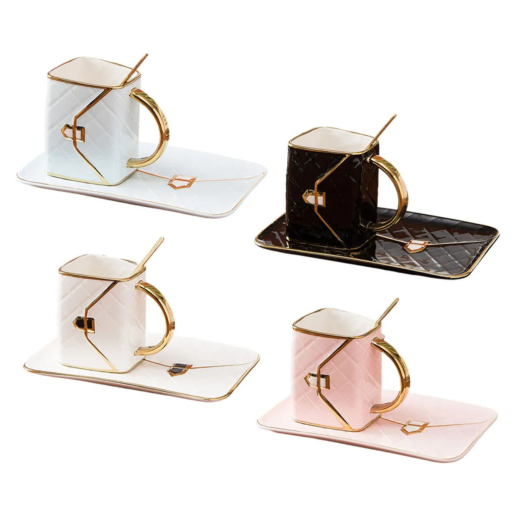 Bag Shape Coffee Cup Kit Thick Texture With Coaster And Spoon Wear-resistant Cup And Saucer Porcelain 310ml Tea Mug