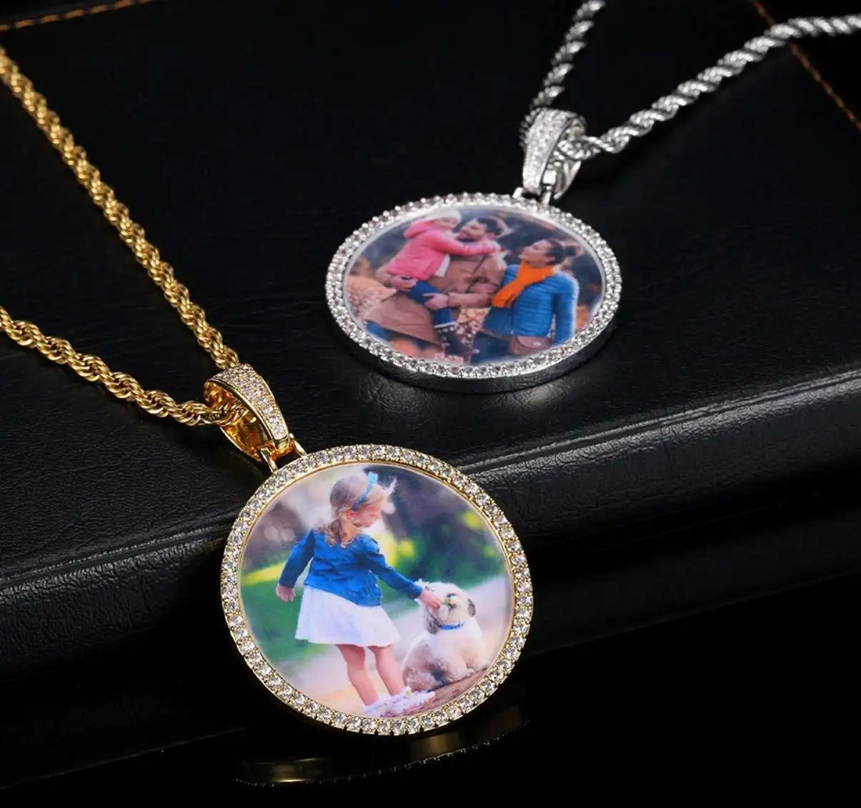 Punk Fashion Full Diamond Diy Picture Frame Pendant Necklace Hip Hop Micro Pave Cubic Zircon pendant for Necklace