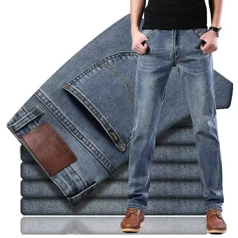 Jeans Thin Summer Business Straight Slim Trousers for Men Casual Jeans Factory Customized Wholesale