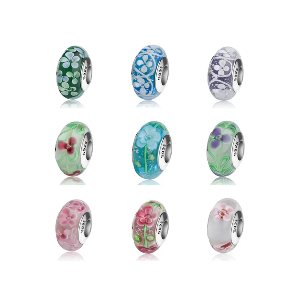 factory cheap wholesale 925 sterling silver sparkling murano glass beads for bracelet making