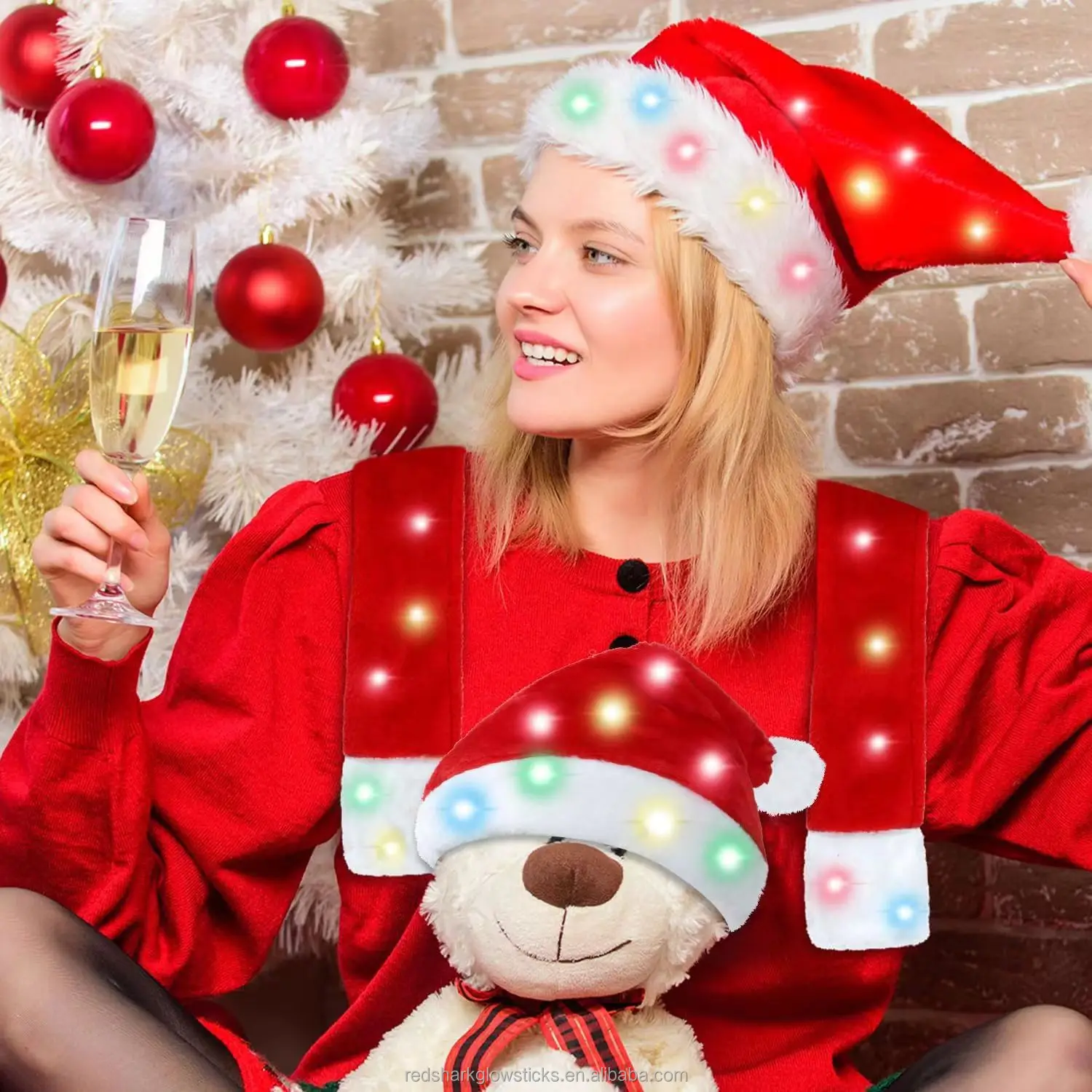 World Trend LED Glowing Santa Hat Christmas Decoration Plush Supplies Party Set New Christmas