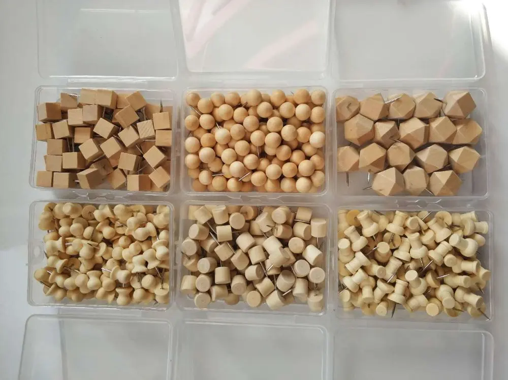 Factory Wood Push Pins Decorative Wooden Thumb Tacks Map Pushpins for Cork Board Memo Board