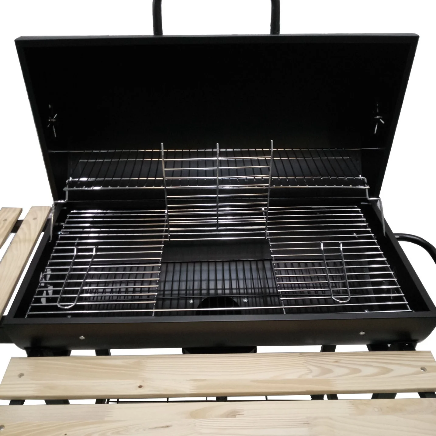 Offset Smoker Large Barrel Charcoal BBQ Grill with Folding Wood Table