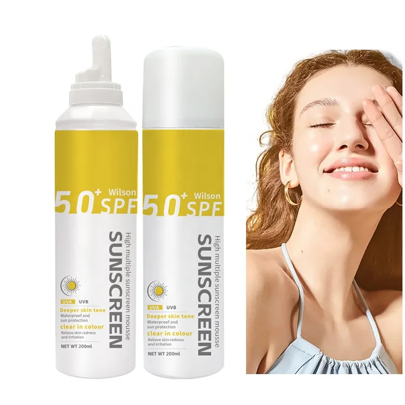 Cosmetics Factory Custom LONG LASTING Sunlight protective Sun block Sunscreen Mousse suncream SPF50 OEM ODM FOR CHILDREN ADULTS