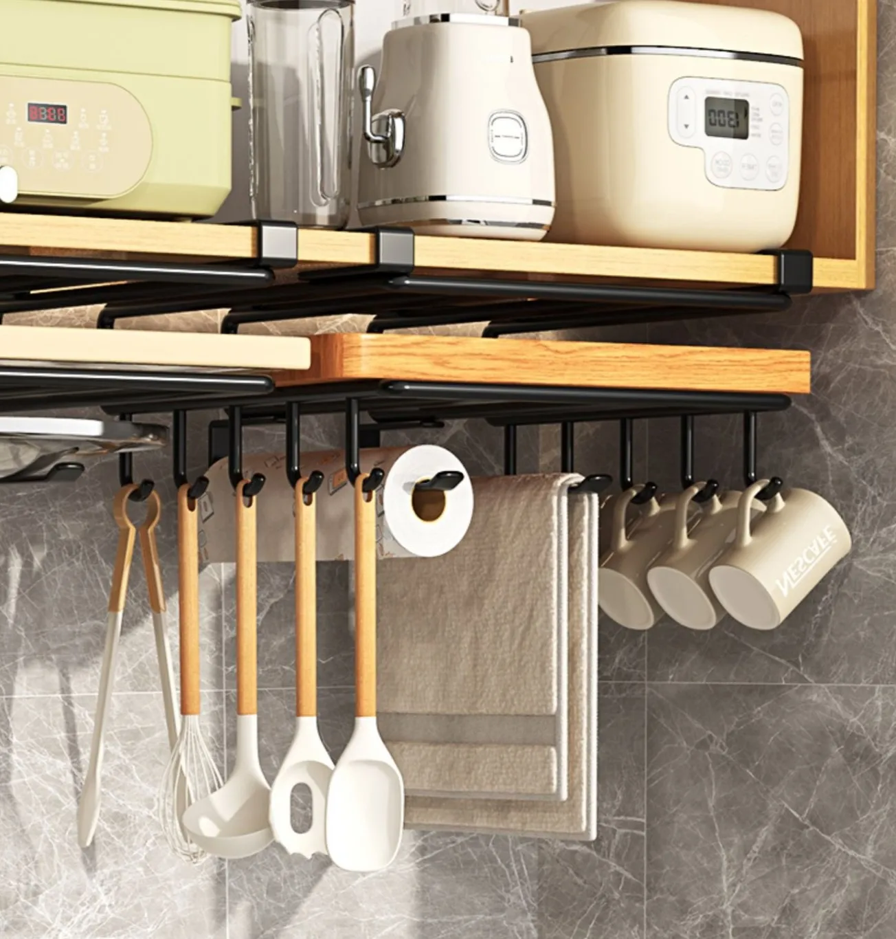 Kitchen Steell Racks Organizer Under Cabinet Hanging Hooks Storage Holder Rack for Cutting Board Pot Lid Paper Roll Cups