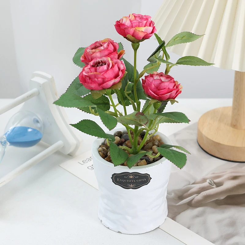 Wholesale Price Artificial Plant Camellia Flower Plant Pot Bonsai  Home Indoor Desk Office Plant Wedding Decoration