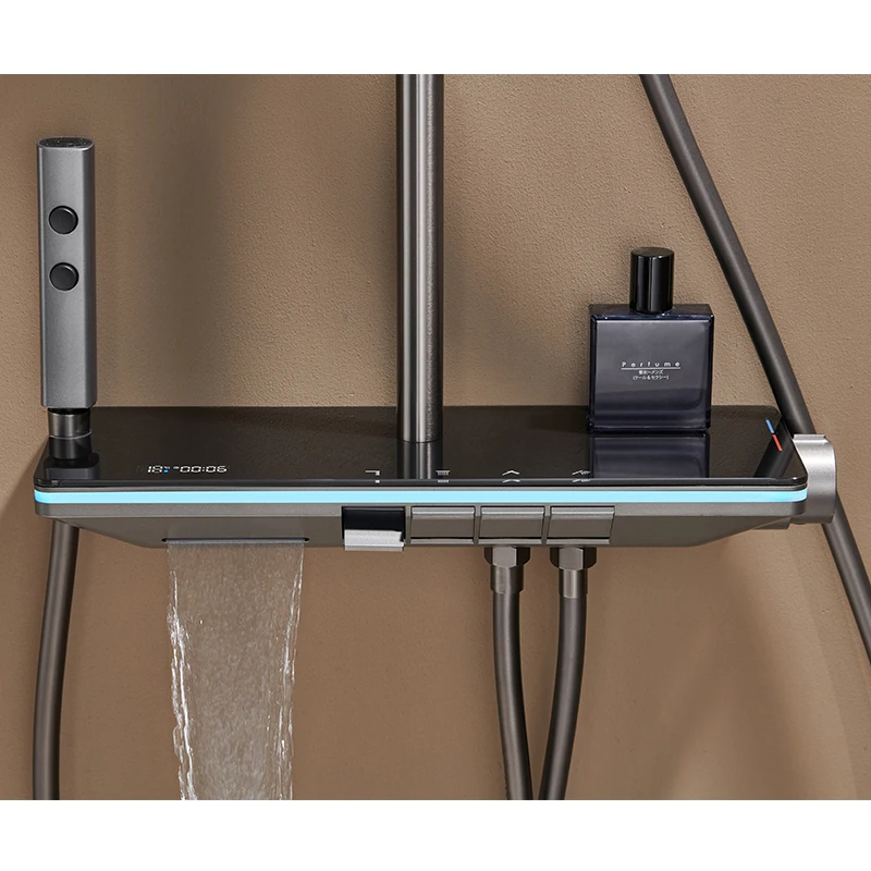 Thermostatic Digital Pressurized Waterfall Ambient Light Bathroom Shower Set