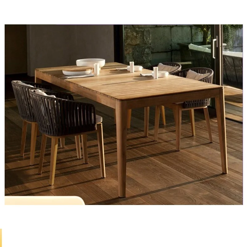 Outdoor Aluminum Dining Table And Chair Set Solid Wood Teak Rattan Garden Wooden Table Chair General Use Outdoor Furniture