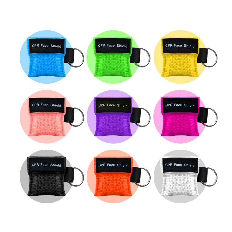 Mini Cpr Emergency Face Shield with One-way Valve Breathing Accept Custom logo CPR Mask Key chain shields key ring