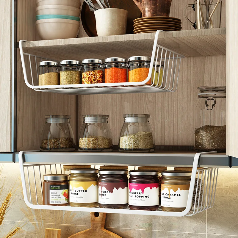 High Quality Under Shelf Hanging Storage Basket Non Perforated Cabinet Storage Rack Multi-functional Hanging Basket