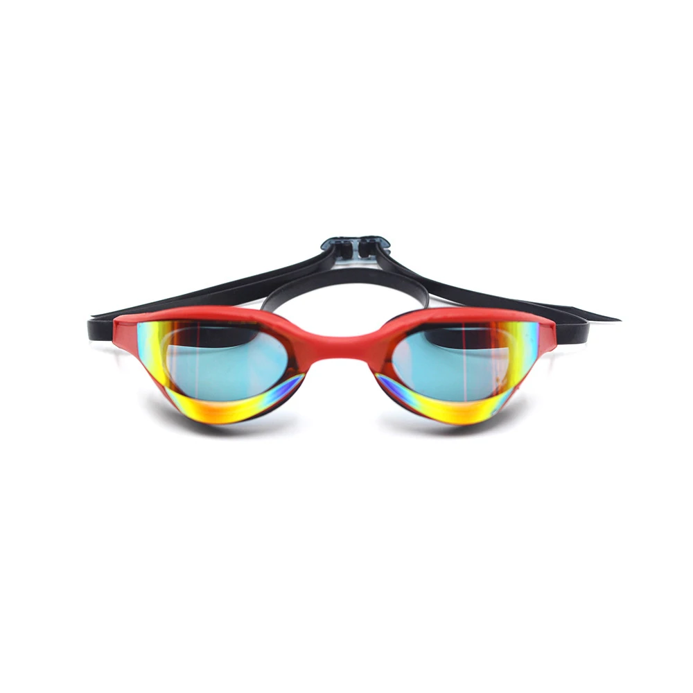 Low Water Resistance Swim Goggles Swim Eyewear Mirror Racing Swim Rainbow Silver Logo Clip Buckle Color