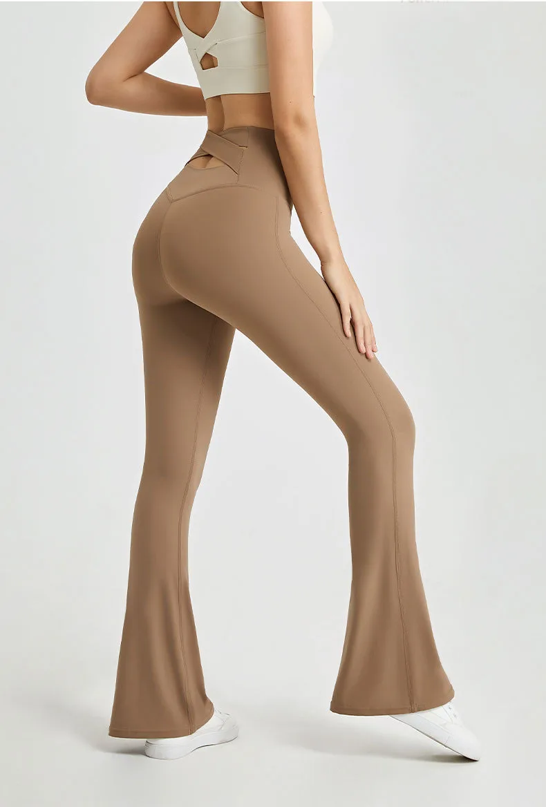 Breathable Hip Lifting nude Solid Color Yoga Pants Lightweight bell trousers flare pants cross waist