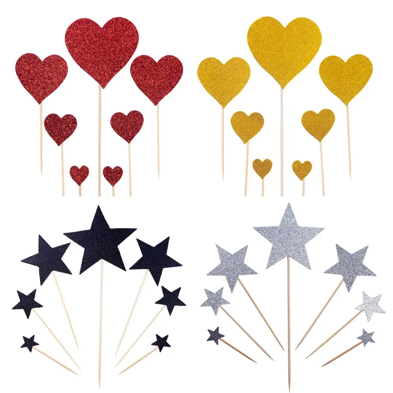 Топпер для торта, украшение для вечеринки в честь Дня Рождения, блестящие перламутровые буквы в форме сердца, любовь, звезды, украшение для свадебного торта