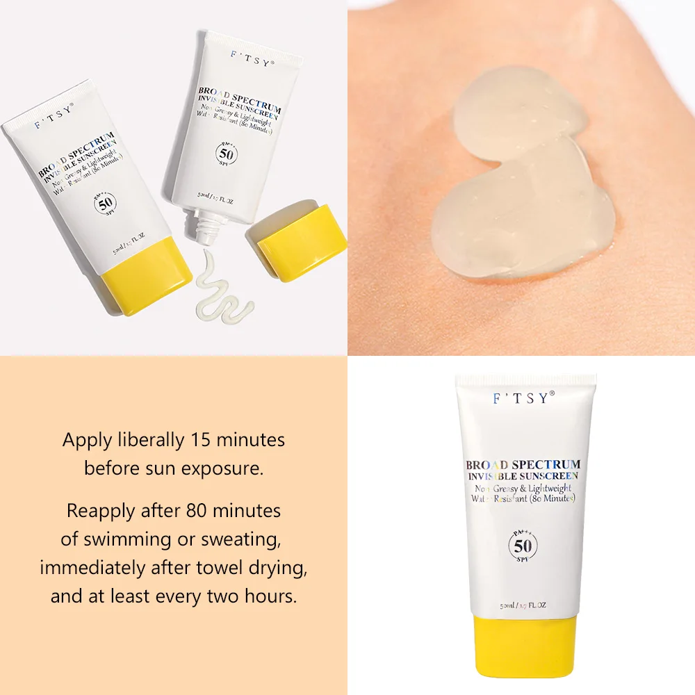 Hot Selling Soothing Hydrating Protect UVA UVB Sunscreen SPF 50 Gel Transparent