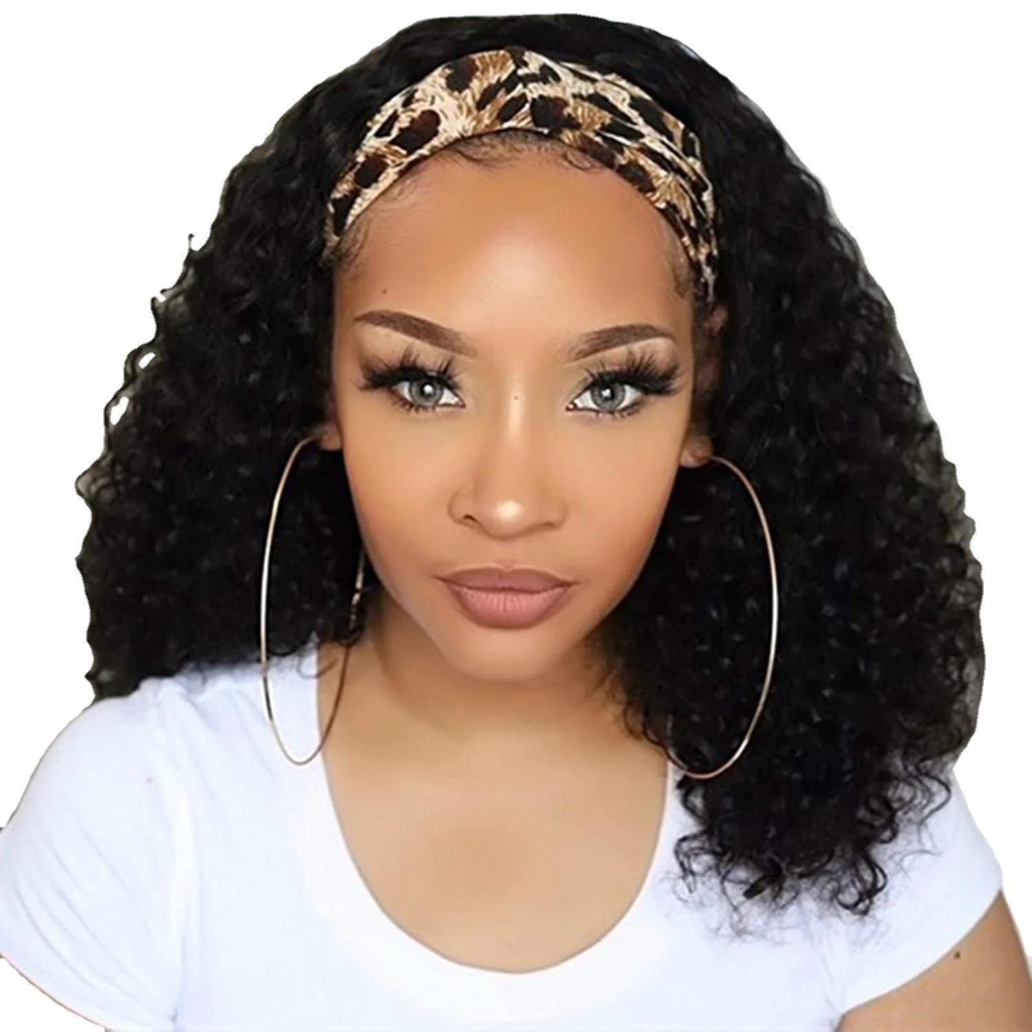 Парик с головной повязкой, вьющиеся человеческие волосы, без шнуровки, передние парики для черных женщин, парики с глубокой волной машинной работы, естественный цвет, плотность 150%