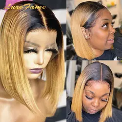 Cutical Aligned 1B 27 Bob Full Lace Wig,Short Ombre Colored Full Lace Wig,Glueless #27 Honey Blonde Full Lace Human Hair Wig