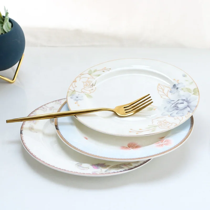 china supplier fine bone china dishes & plates gold rim porcelain dinner plate