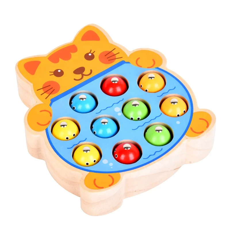 Early Childhood Education Magnetic Kitten Frog Fishing Wooden Children Educational Game Concentration Training Toy