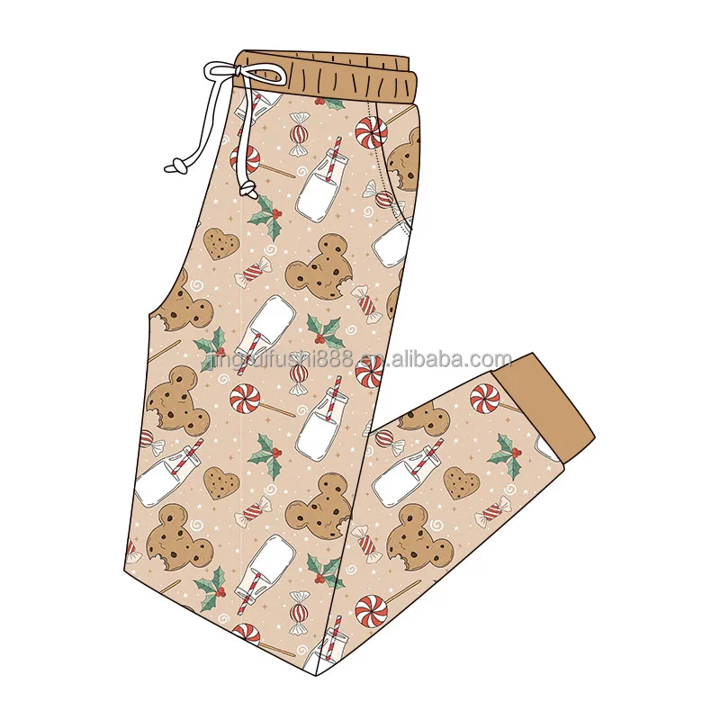 Custom Bamboo Fabric Kids And Adult Jogger Pants Christmas Printed High Elastic Toddler Baby Pocket Pants