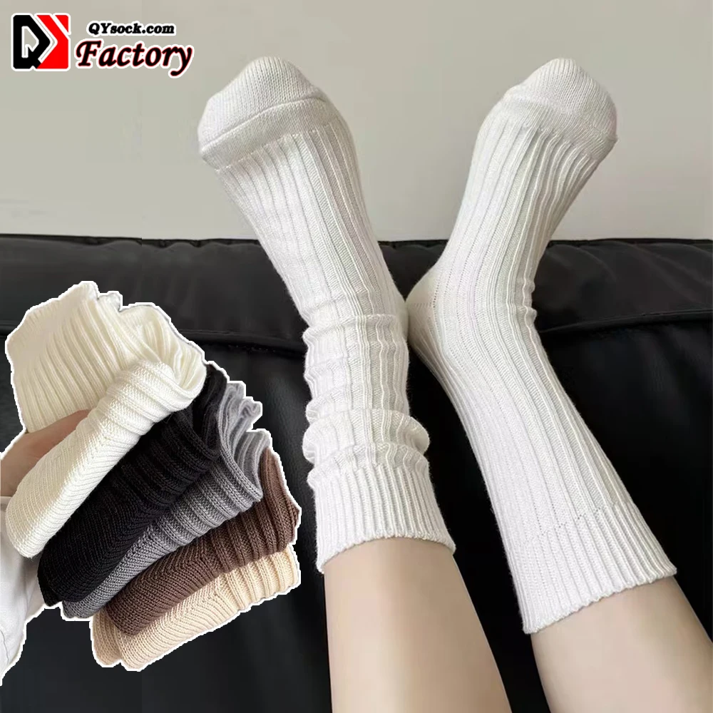 Manufacturer White Winter Socks Wholesale Knitted Solid Casual Fashion Designer Custom Cotton Classic Crew Streetwear Socks