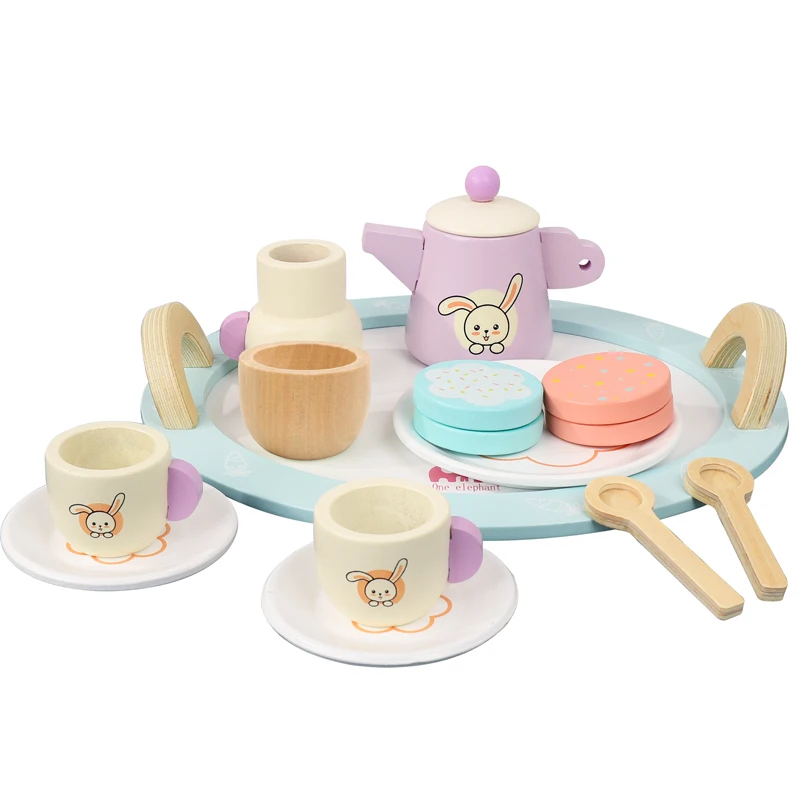DIY Girls Pretend Role Play Kitchen Toy Wooden Afternoon Tea Set Toys For Kids