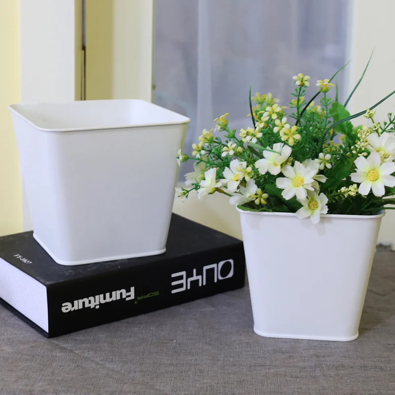 European Minimalist Style Pure White Square Metal Small Flower Pots for Garden House Decoration container packing/giftpacking