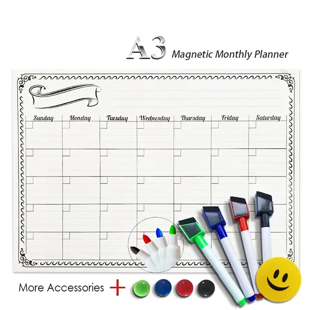 Paper Fridge Magnets Calendar Photo Frame Magnet Dry Erase OEM Monthly Weekly Planner Refrigerator Custom Magnetic Notepad