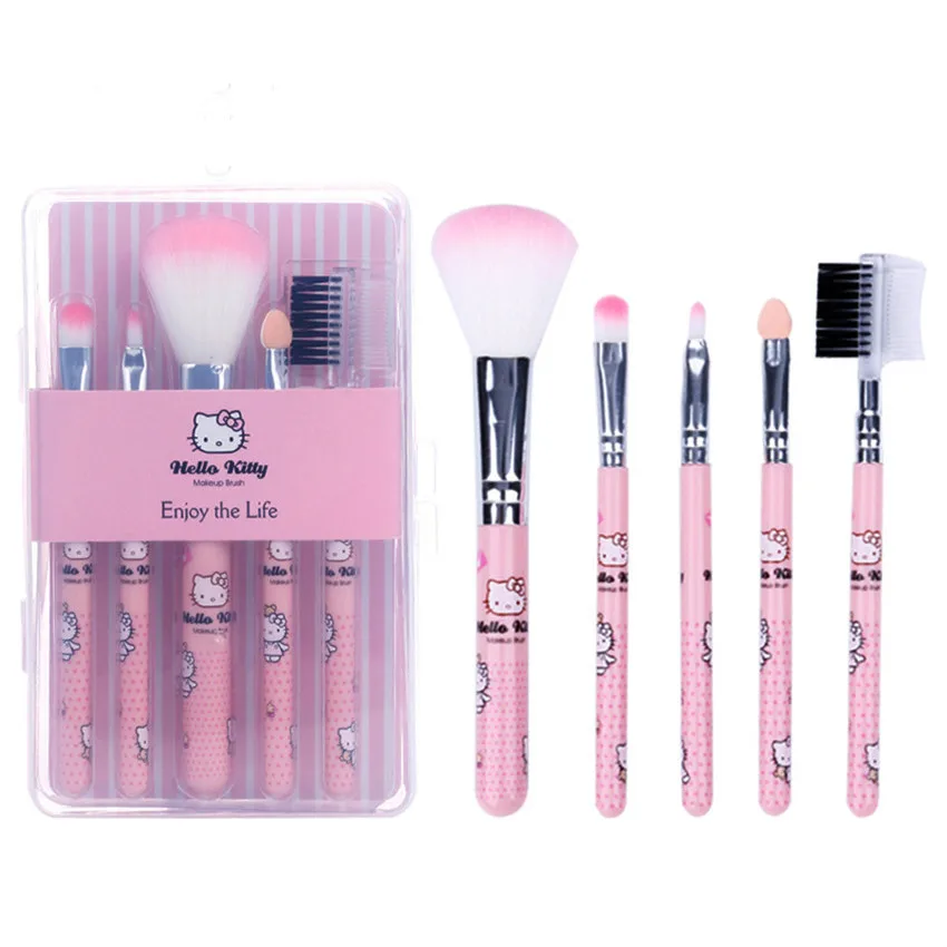 5Pcs Cute Kitty Handle Hello Makeup Brushes Set Pink Kids Makeup Tool