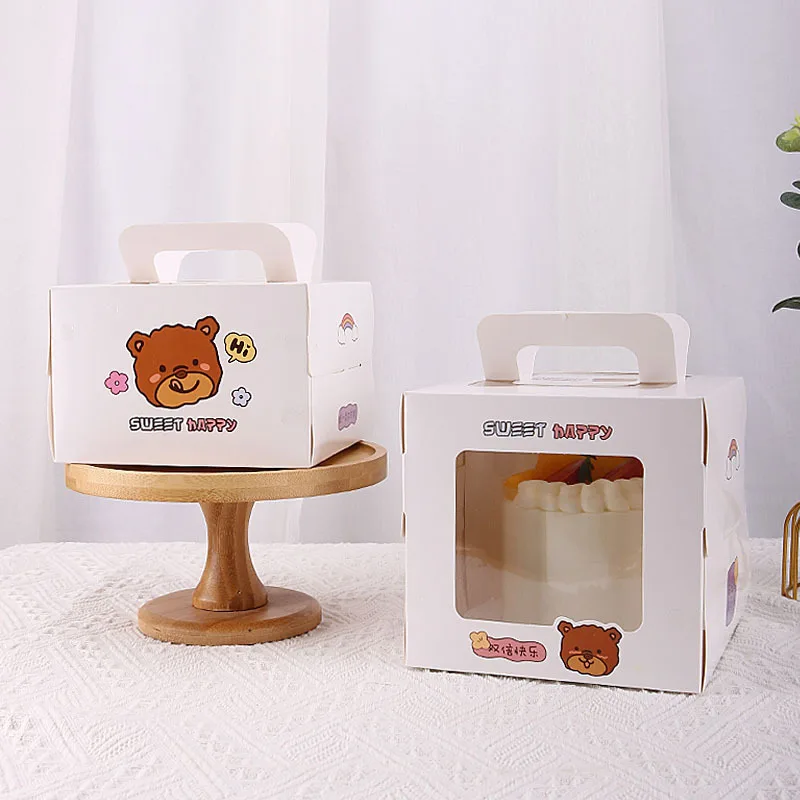 Wholesale 4 Inch Cartoon Kids Cake Design Pattern Cupcake Dessert Packaging Baking Moon Cake Pastry Package Boxes With Handle
