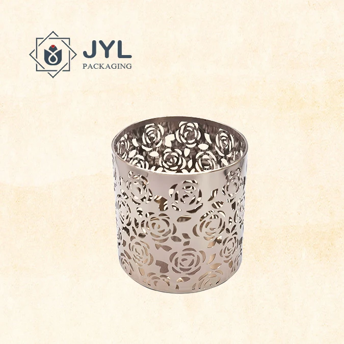 Wholesale luxury custom tealight vintage decorative metallic candles stand vessels container lantern shades metal candle holder