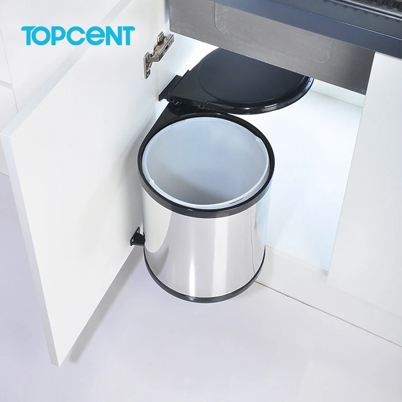 Topcent Kitchen Swing Pull Out Bin 14L Stainless Steel Garbage Rubbish Waste Trash Can