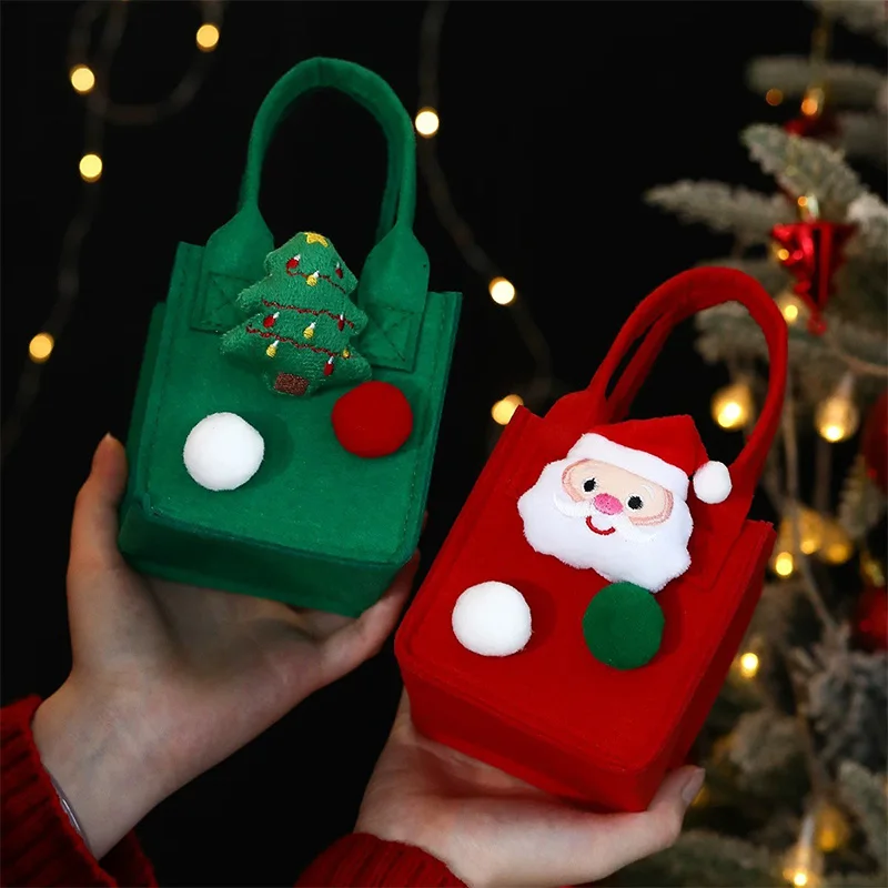 Felt Leather Wedding Favors christmas Gift Bag Portable  Candy Box Basket Mini RPET santa sack For Candies polyester