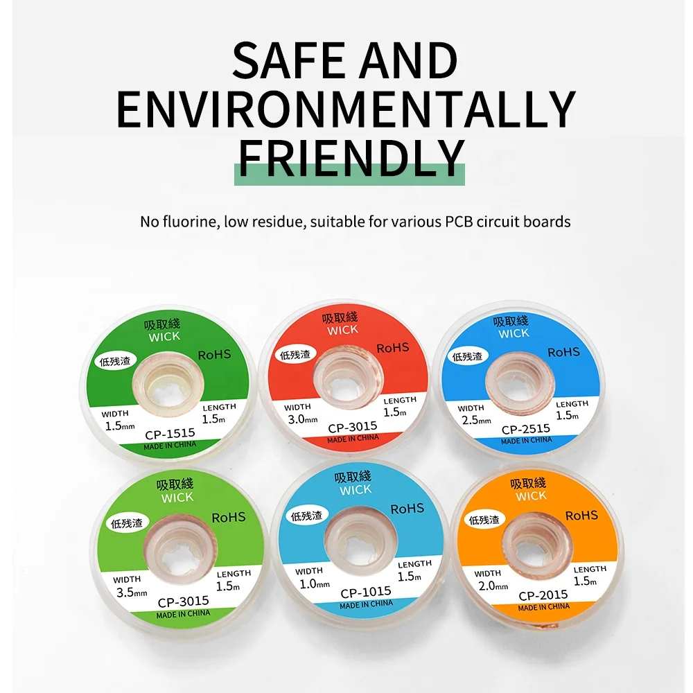 Completely copper made wick desoldering braid wick line can be used to clean the spare solder on the pin away