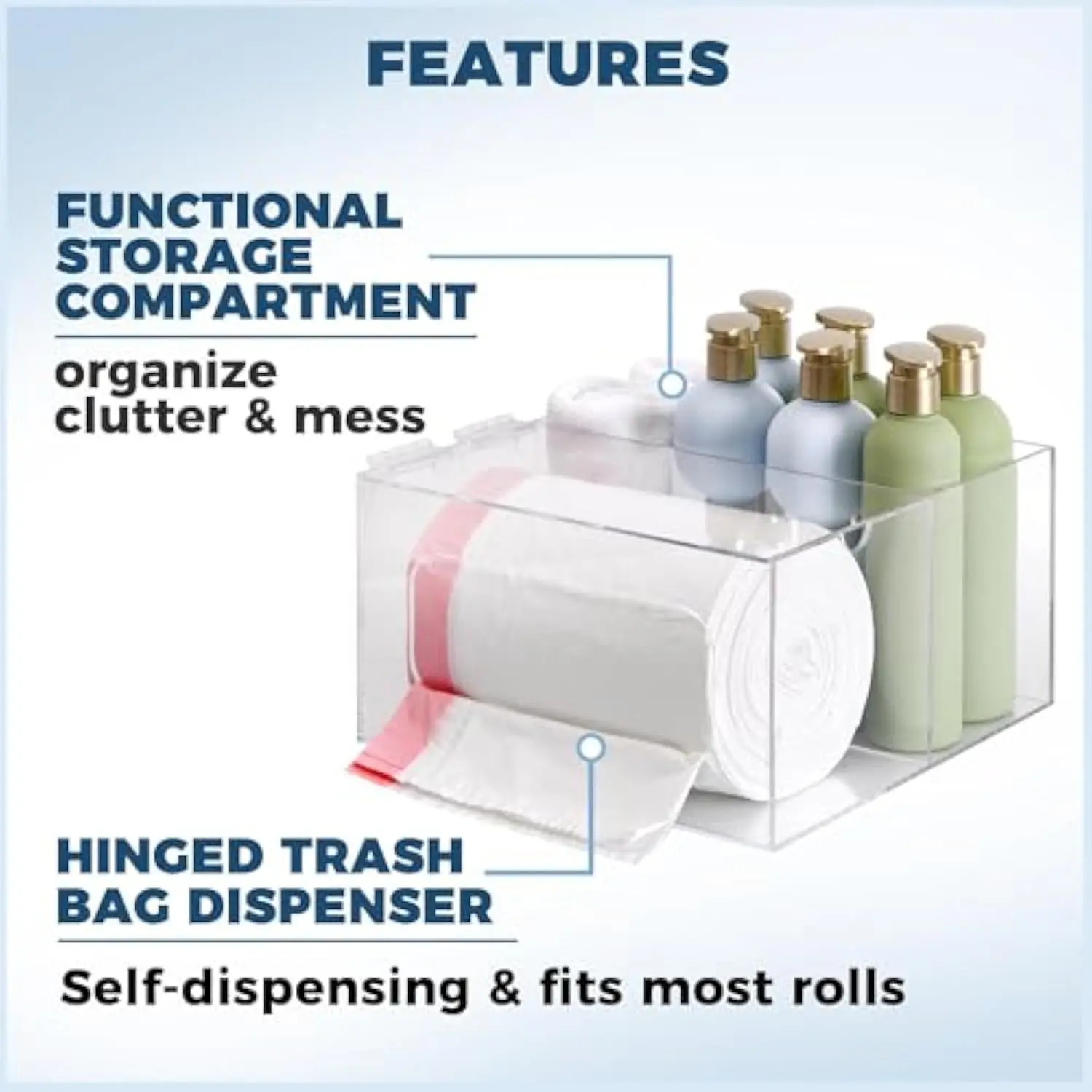 2 in 1 Large Acrylic Trash Bag Storage Dispenser Clear Trash Bag Dispenser with Lid