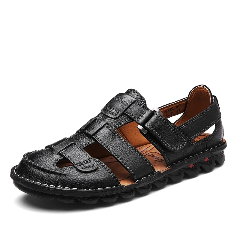 
china men genuine leather sandals 2020 new custom logo slide sandal cheap latest brand summer sports sandals for men 
