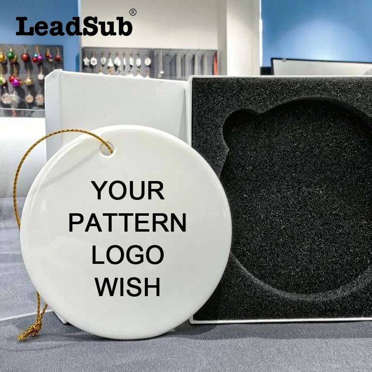 2024 christmas tree decoration round star heart snow shape ornaments ceramic white blanks pendant for sublimation