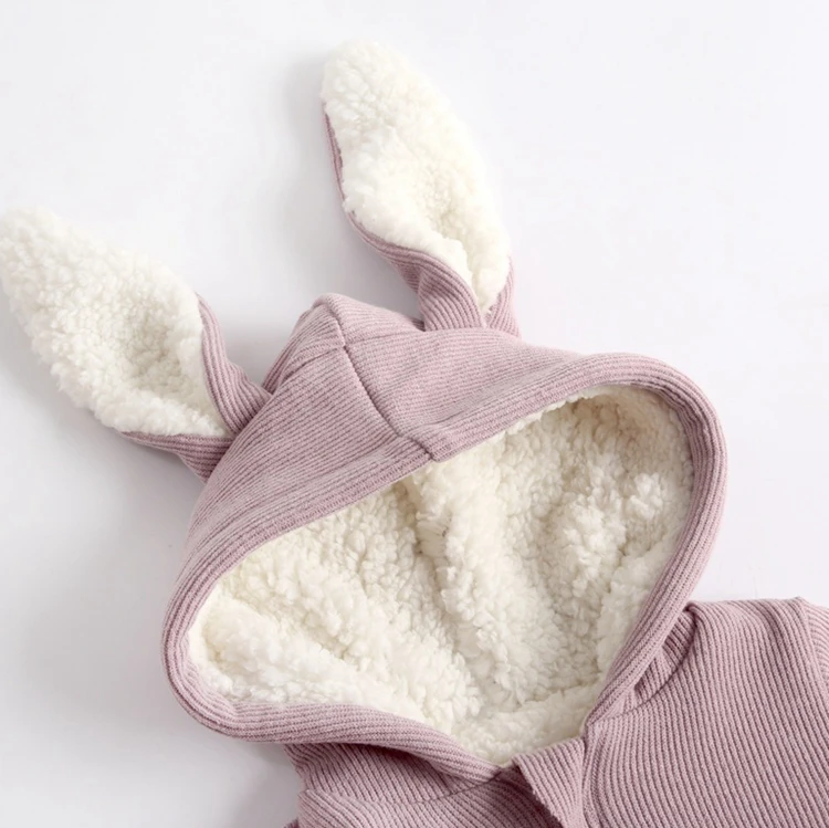 Cute Rabbit ear warm corduroy thicken plain winter velvet girl clothing set children clothes
