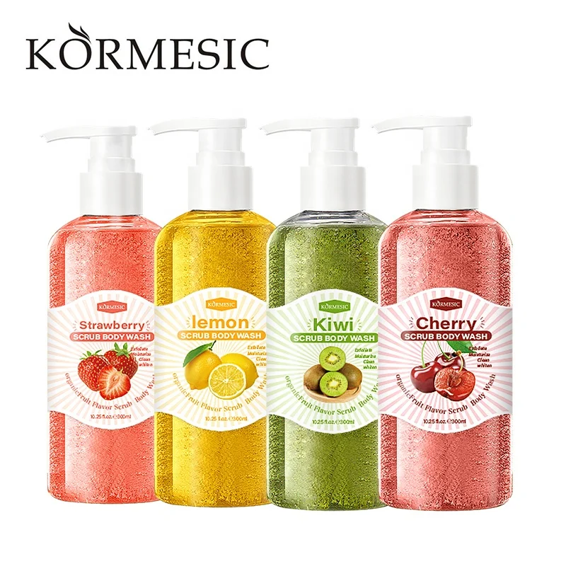 KORMESIC exfoliating whitening Strawberry cherry kiwi lemon body scrub shower gel