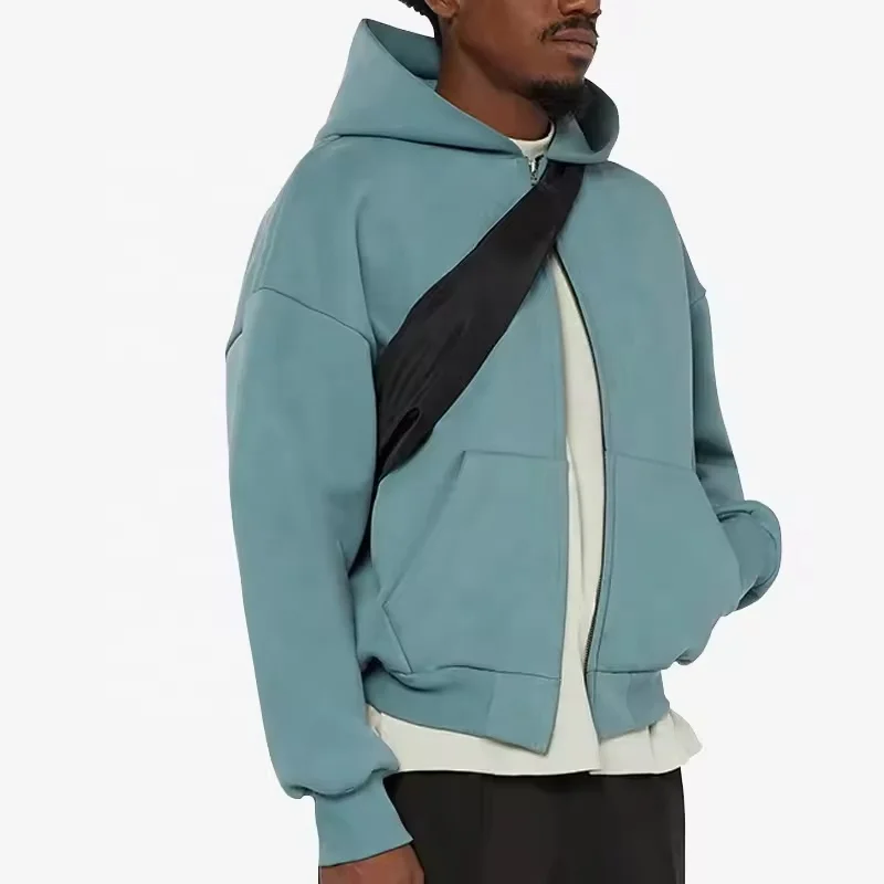Cotton 500 Gsm Cropped Hoodie Men Streetwear Heavyweight Hoodie Manufacturers Oversized Puff Printing Full Zip Up Hoodie