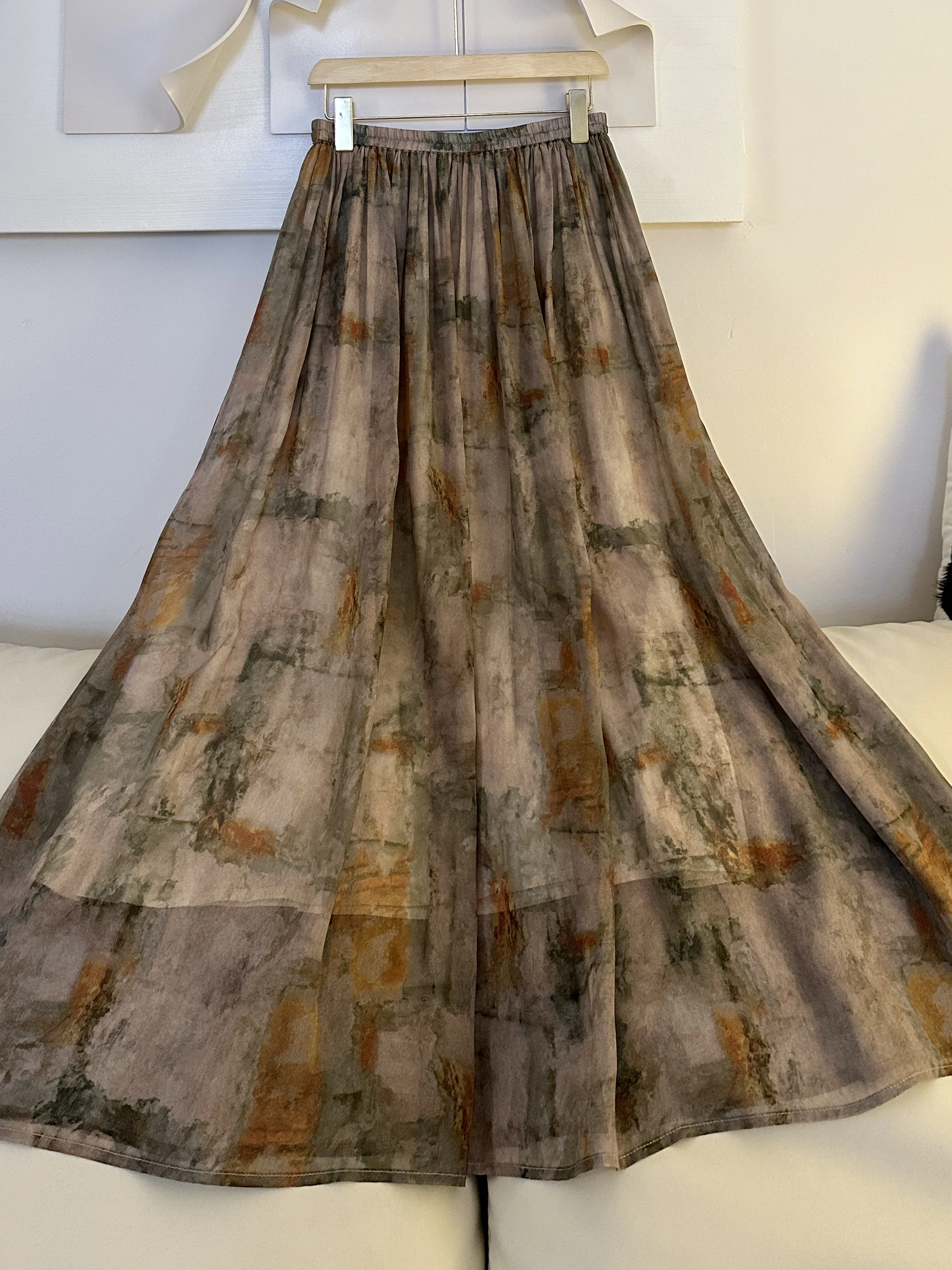 customized  Chinese wind  pure 100 silk elegant half skirt double quality print all stylish ladies long dress