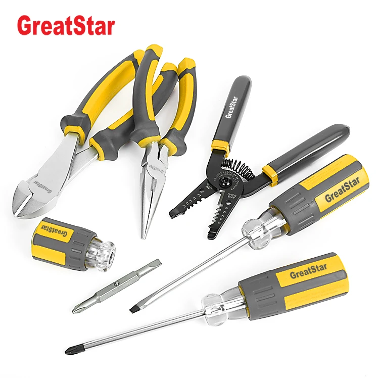 Greatstar Customized 7PC Tool Set with Pouch Wire Stripper Long Nose Pliers Screwdriver Tool kit Set Electrician Tool Set